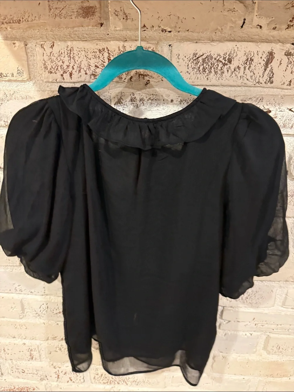 LOFT Black Ruffle V-Neck Sheer Blouse
